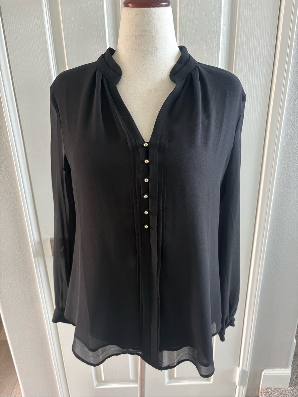 WHBM | Black Lng Sleeve Tunic Blouse with Gold Accents | Sz 10 | Exc Condition